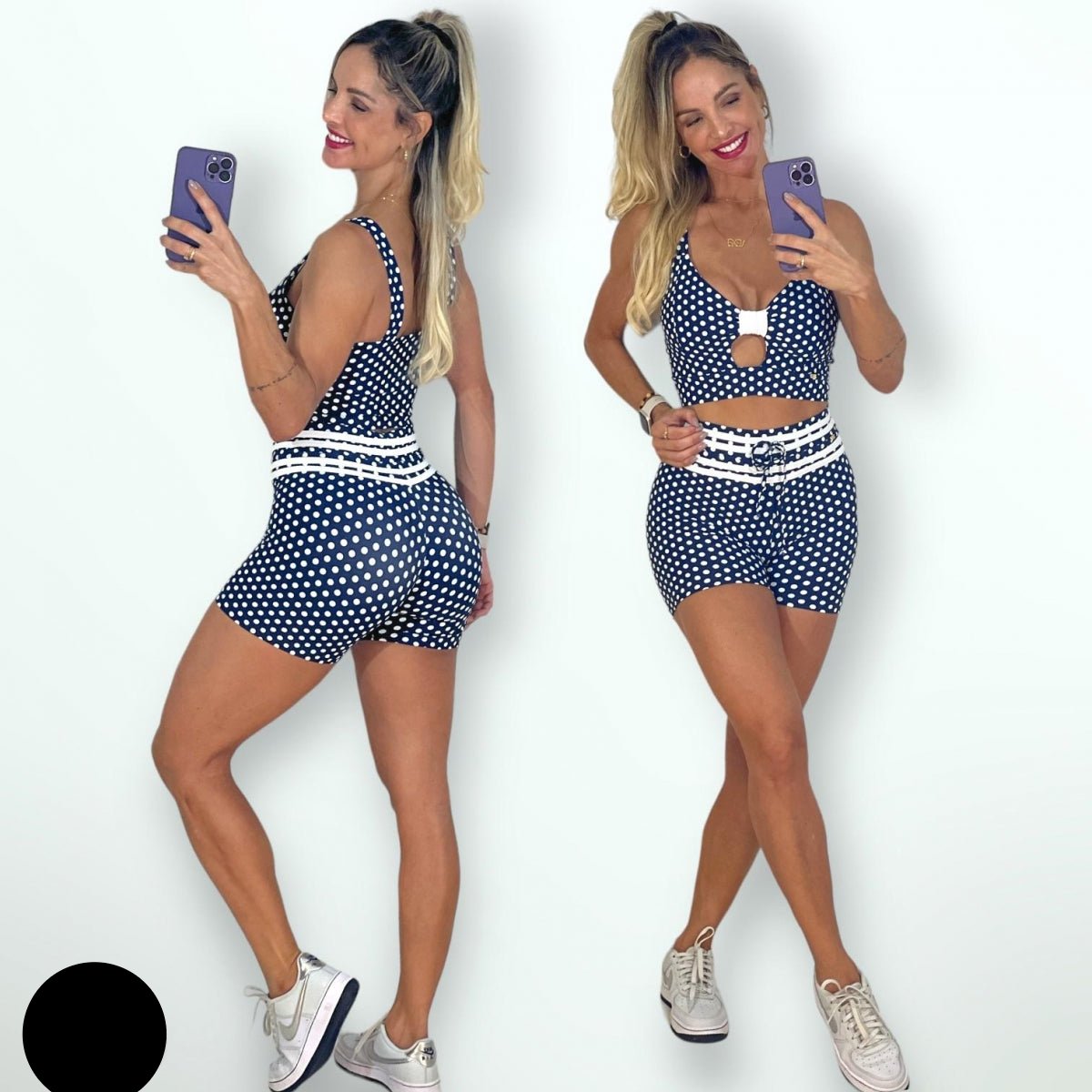 Conjunto Wine Laço Navy Poá